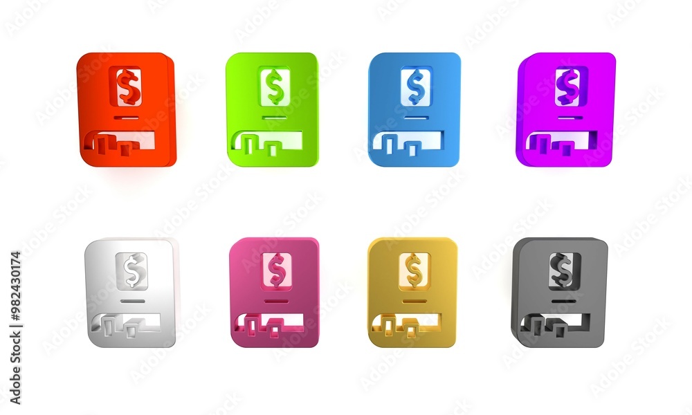 Colorful Financial book icon isolated on white background. Minimalism concept. 3D render illustration Colorful Financial book icon isolated on white background. Minimalism concept. 3D render illustration