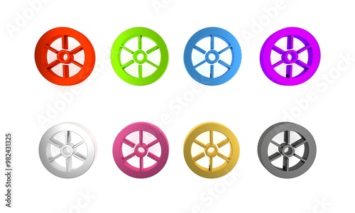 Colorful Bicycle wheel icon isolated on white background. Bike race. Extreme sport. Sport equipment. Minimalism concept. 3D render illustration