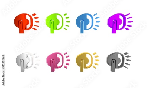 Colorful Bicycle head lamp icon isolated on white background. Cycling road sport night ride light. Minimalism concept. 3D render illustration