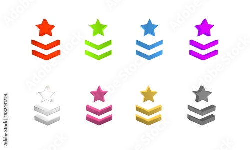 Colorful Military rank icon isolated on white background. Military badge sign. Minimalism concept. 3D render illustration photo