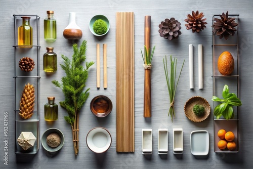 A meticulous alignment of items or components in a linear fashion, with each piece carefully positioned to create a harmonious visual symmetry.