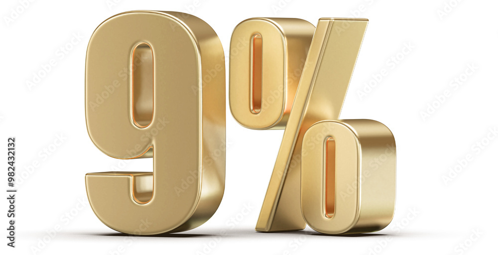 9 Percent Off Sale . Gold Number Discount 3D Render 9 Percent Off Sale . Gold Number Discount 3D Render