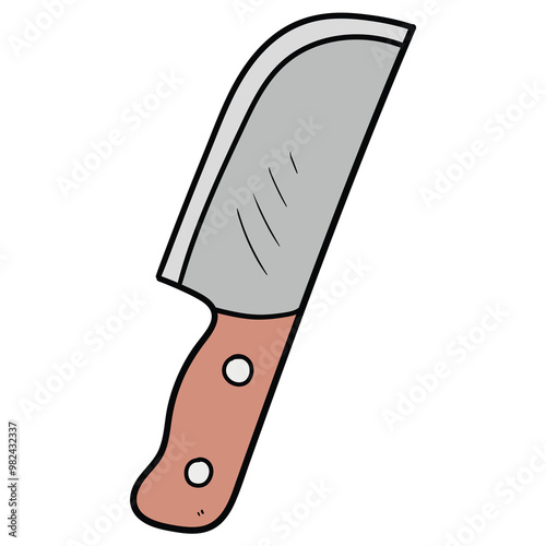 Hand drawn cartoon kitchen knife on white background.