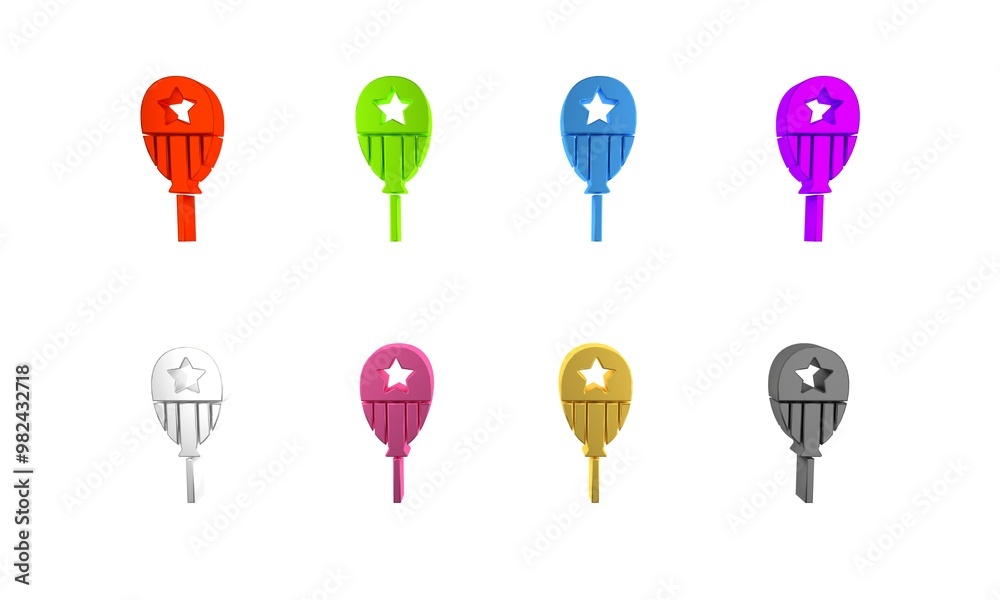 Colorful Balloons with ribbon icon isolated on white background. Happy Easter. Minimalism concept. 3D render illustration