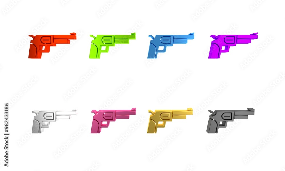 Colorful Revolver gun icon isolated on white background. Minimalism concept. 3D render illustration Colorful Revolver gun icon isolated on white background. Minimalism concept. 3D render illustration