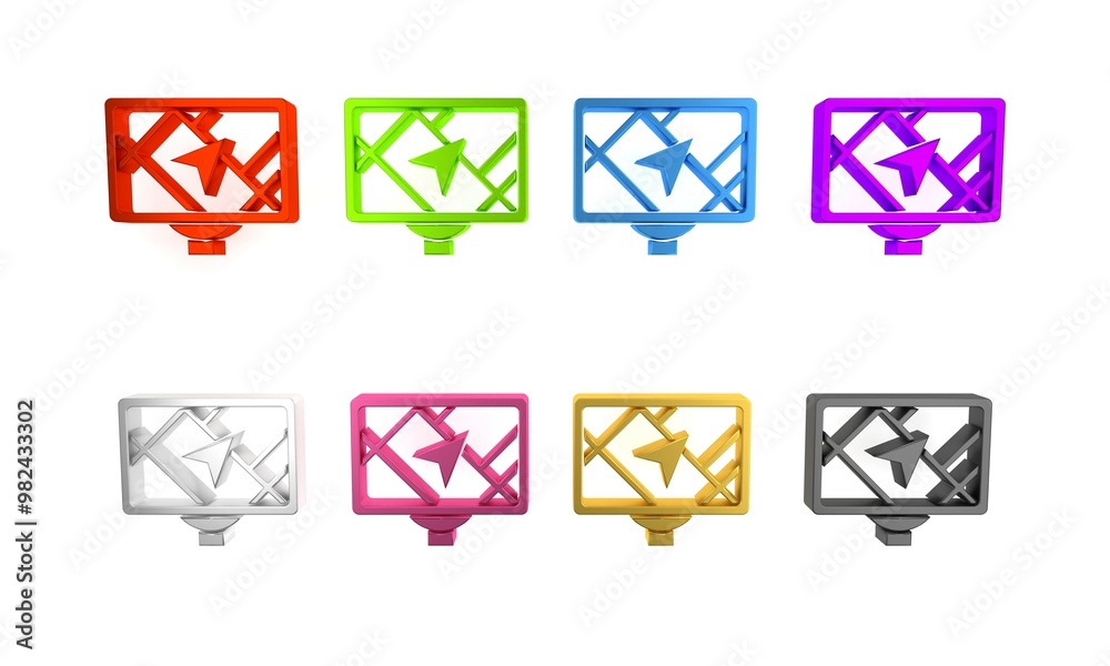 Colorful Gps device with map icon isolated on white background. Minimalism concept. 3D render illustration