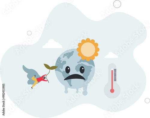 Climate crisis and global warming as planet challenge.flat design with people.