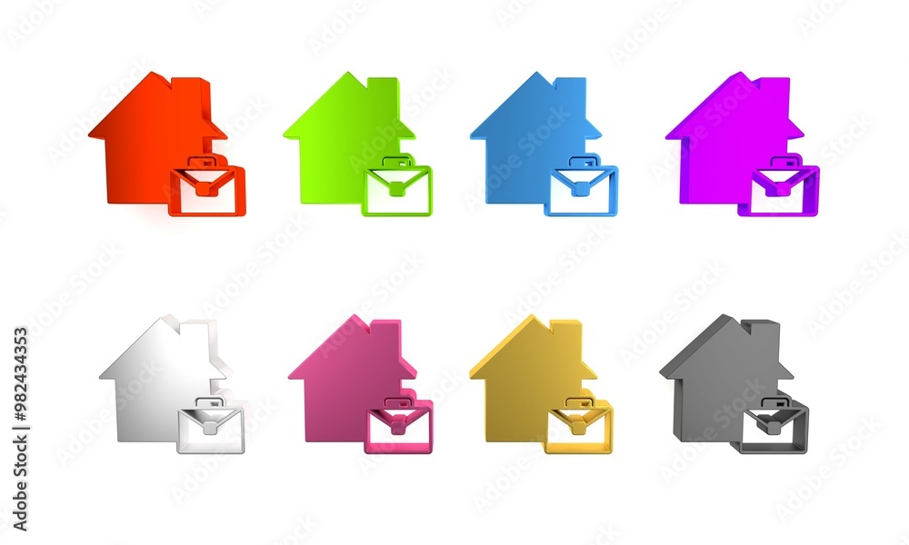 Fototapeta premium Colorful Online working icon isolated on white background. Freelancer man working on laptop at his house. Remote work. Distant job concept. Minimalism concept. 3D render illustration