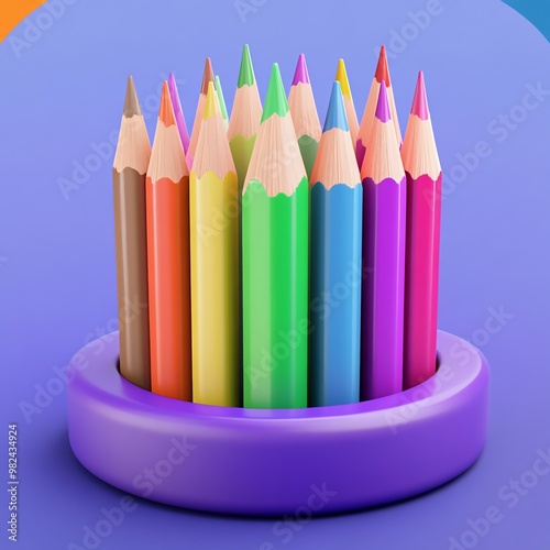 3D Icon: Pencils with Various Colors for Drawing Illustration Logo