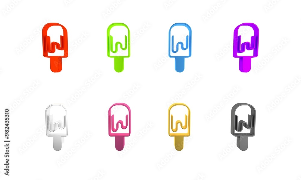 Colorful Ice cream on stick icon isolated on white background. Sweet symbol. Minimalism concept. 3D render illustration Colorful Ice cream on stick icon isolated on white background. Sweet symbol. Minimalism concept. 3D render illustration