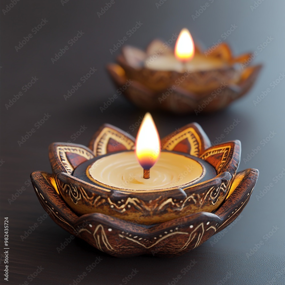 3D Icon: Small Lamps Used in Diwali Decor Illustration Logo 3D Icon: Small Lamps Used in Diwali Decor Illustration Logo