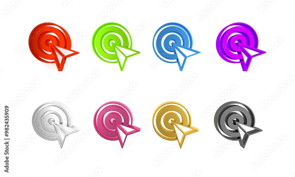 Colorful Target financial goal concept icon isolated on white background. Symbolic goals achievement, success. Minimalism concept. 3D render illustration Colorful Target financial goal concept icon isolated on white background. Symbolic goals achievement, success. Minimalism concept. 3D render illustration