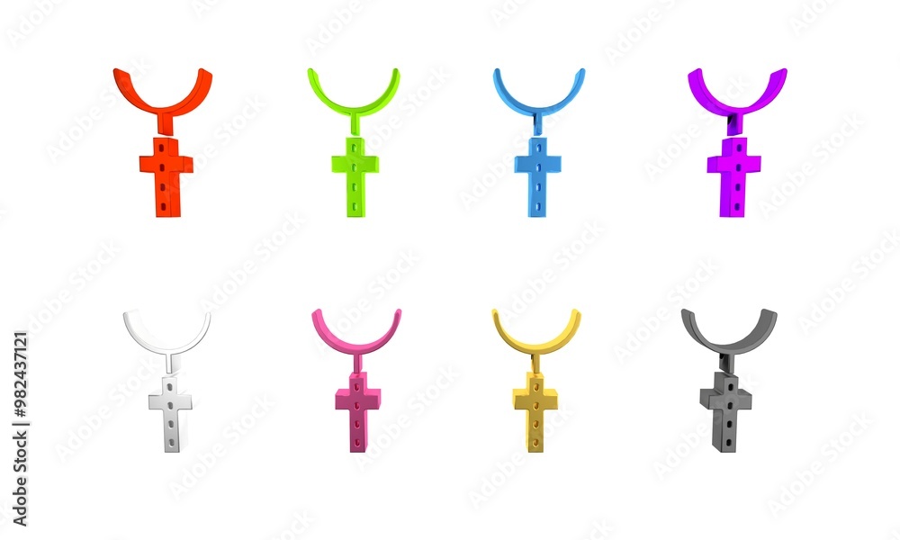 Colorful Christian cross on chain icon isolated on white background. Church cross. Minimalism concept. 3D render illustration Colorful Christian cross on chain icon isolated on white background. Church cross. Minimalism concept. 3D render illustration