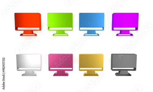 Colorful Computer monitor screen icon isolated on white background. Electronic device. Front view. Minimalism concept. 3D render illustration