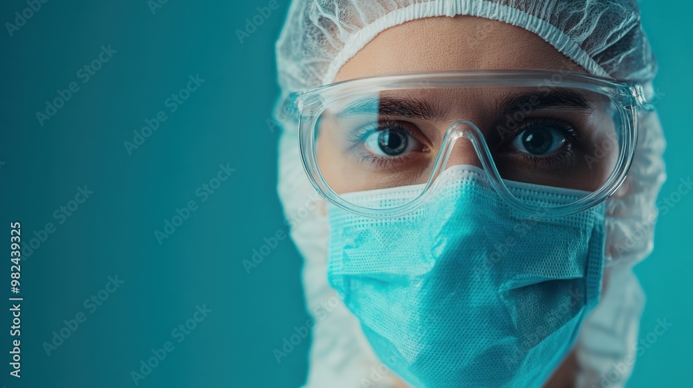 Healthcare professional in protective gear focused on patient safety in a clinical environment during a health crisis Healthcare professional in protective gear focused on patient safety in a clinical environment during a health crisis