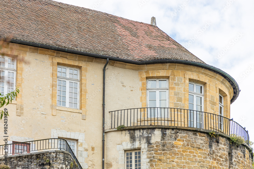 Windows and balcony of a tower of Chateau-Vieux building in Bayonne, France Windows and balcony of a tower of Chateau-Vieux building in Bayonne, France