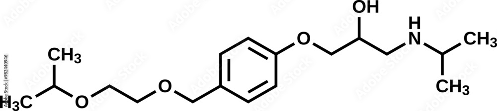 Bisoprolol structural formula, vector illustration