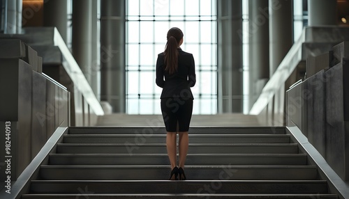 Overcoming Corporate Challenges: A Businesswomans Determination at the Foot of a Daunting Staircase