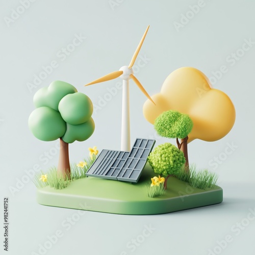 3D Icon: Renewable Energy Resources Illustration Logo photo