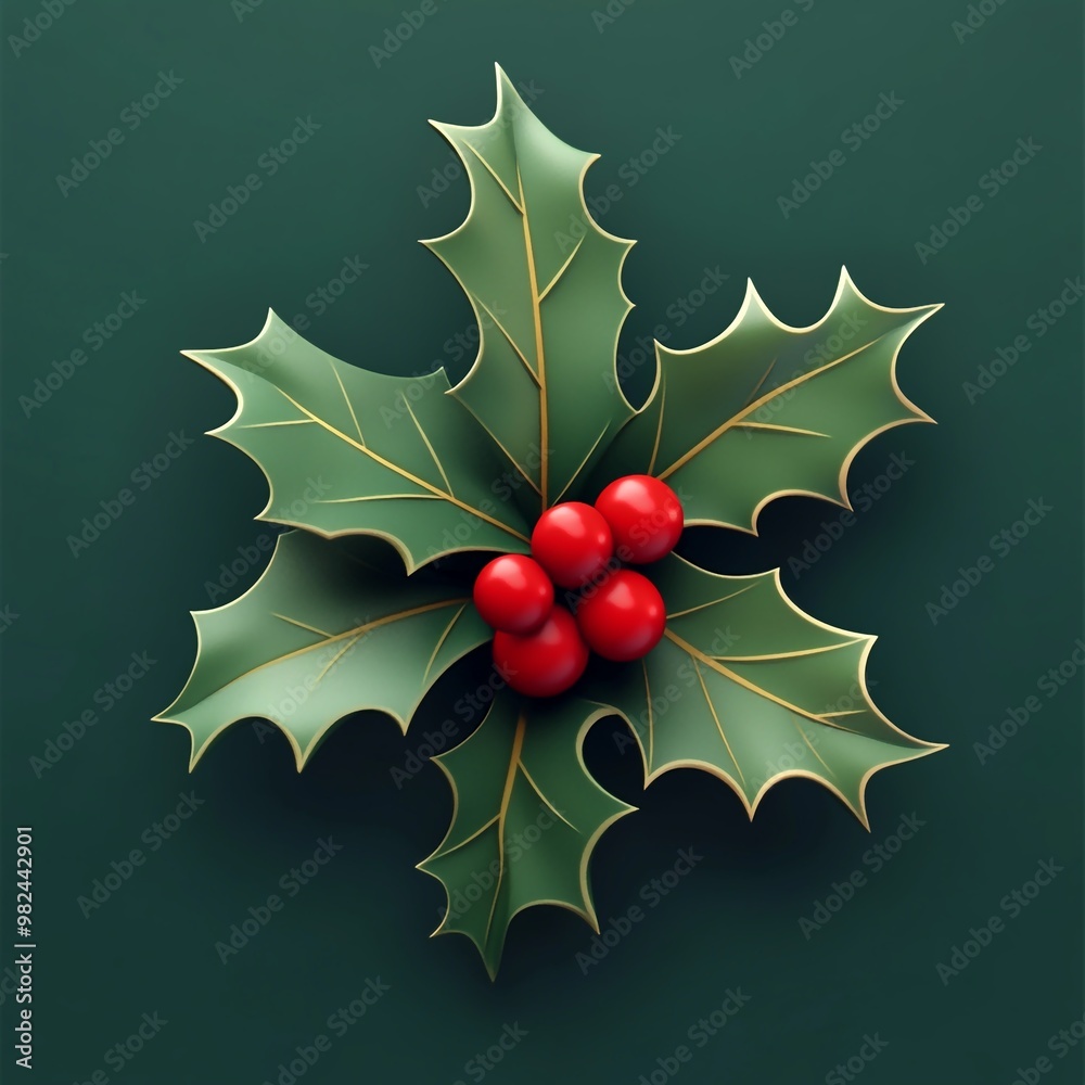 Fototapeta premium 3D Icon: Iconic Leaves Associated with Christmas Illustration Logo