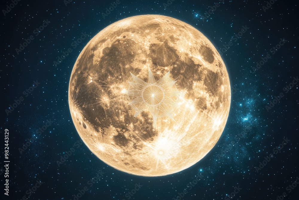 Obraz premium A large full moon with intricate sacred geometry patterns within its glow