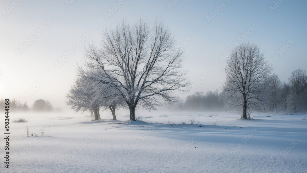 Fototapeta premium Serene and desolate winter morning scene captured in a minimalist photography style