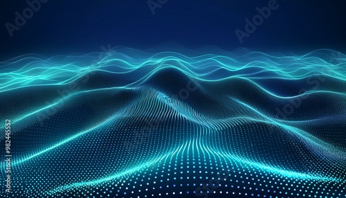 Rendering 3d wave dynamic background dots green futuristic flow technology abstract datum innovation sound illustration business digital music dot texture.