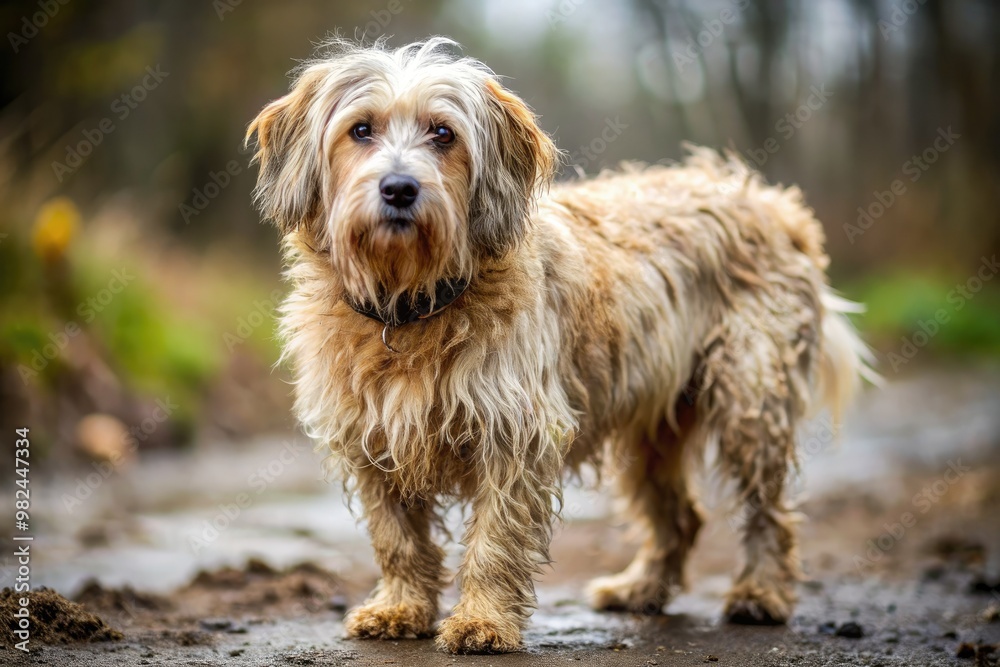 A wretched hound, its once-luxuriant fur now sparse and matted, trudges listlessly on the ground, exuding an overwhelming stench of decay. A wretched hound, its once-luxuriant fur now sparse and matted, trudges listlessly on the ground, exuding an overwhelming stench of decay.