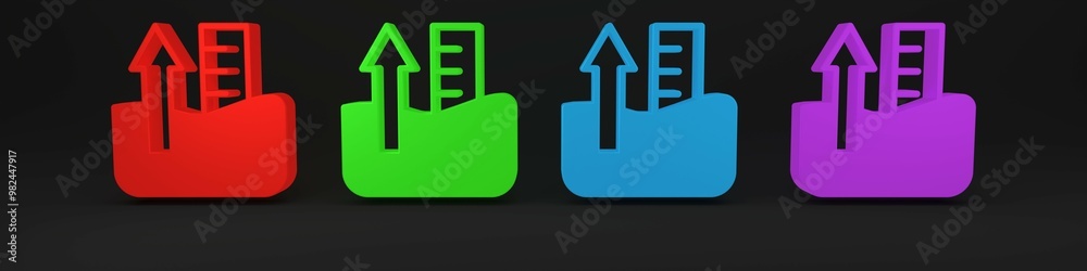 Colorful Rise in water level icon isolated on black background. Minimalism concept. 3D render illustration Colorful Rise in water level icon isolated on black background. Minimalism concept. 3D render illustration