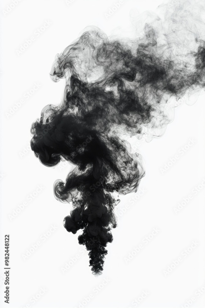 A mesmerizing display of black smoke dances in soft, ethereal layers on a white background, forming swirling patterns that evoke depth and mystery.