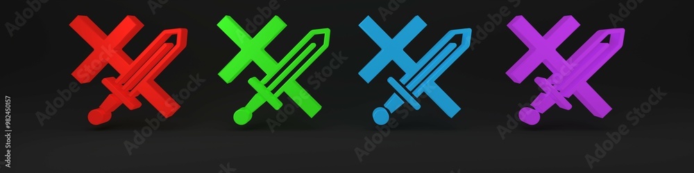 Obraz premium Colorful Crusade icon isolated on black background. Minimalism concept. 3D render illustration