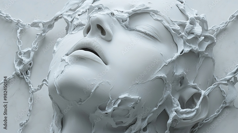 Abstract White Sculpture of a Human Face Abstract White Sculpture of a Human Face