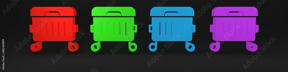 Colorful Trash can icon isolated on black background. Garbage bin sign. Recycle basket icon. Office trash icon. Minimalism concept. 3D render illustration Colorful Trash can icon isolated on black background. Garbage bin sign. Recycle basket icon. Office trash icon. Minimalism concept. 3D render illustration