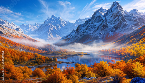 Vibrant Mountain Autumn Landscape with Reflections in a Tranquil Lake