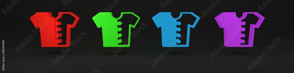 Colorful Baby t-shirt icon isolated on black background. Baby clothes symbol. Kid wear sign. Minimalism concept. 3D render illustration Colorful Baby t-shirt icon isolated on black background. Baby clothes symbol. Kid wear sign. Minimalism concept. 3D render illustration