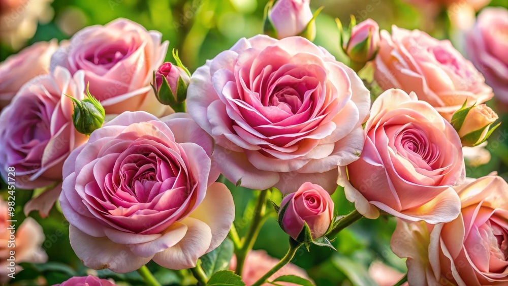 Obraz premium Delicate pink rose blooms with velvety petals and soft, romantic hues