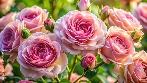 Delicate pink rose blooms with velvety petals and soft, romantic hues