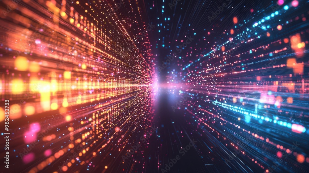 Vibrant digital light rays creating a futuristic atmosphere, ideal for technology or abstract visual projects Vibrant digital light rays creating a futuristic atmosphere, ideal for technology or abstract visual projects