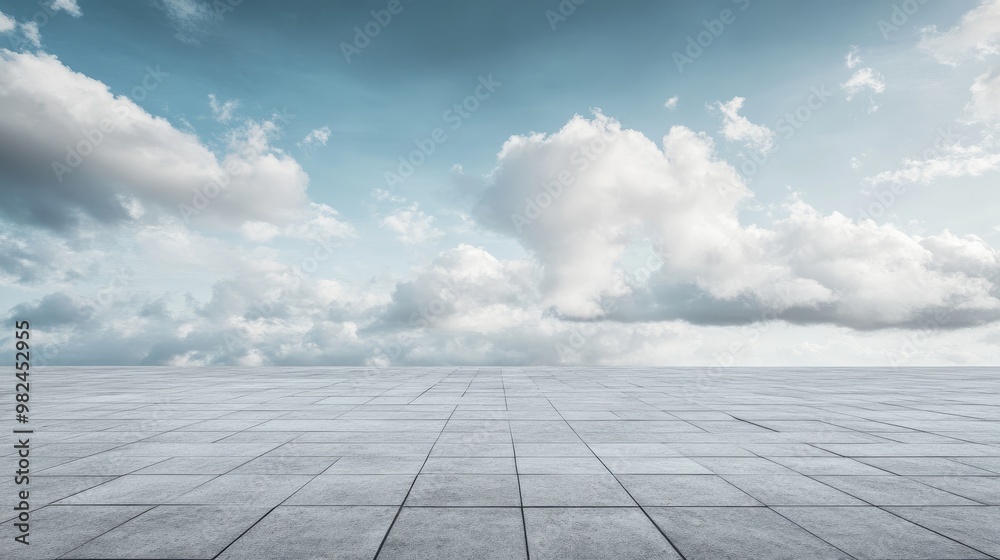 An empty square floor stretches out against a cloudy sky, with wide space for text, a minimal and surreal outdoor scene. An empty square floor stretches out against a cloudy sky, with wide space for text, a minimal and surreal outdoor scene.