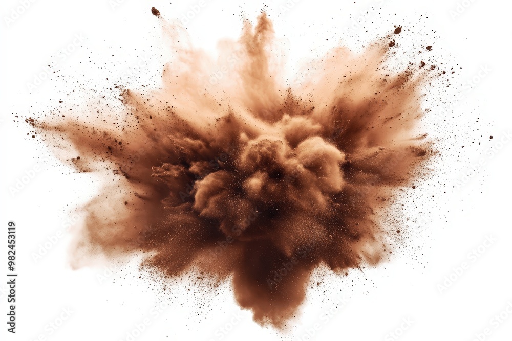 Brown Dust Explosion on White Background Brown Dust Explosion on White Background