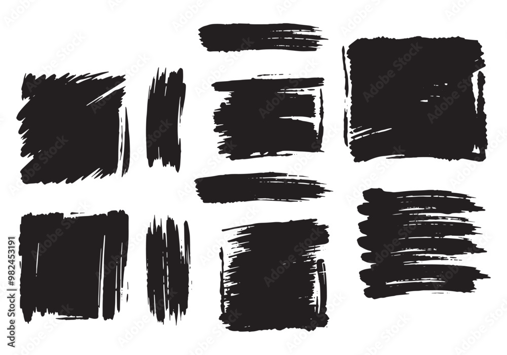 Set of black grunge brush strokes. Vector illustration. Grunge texture.