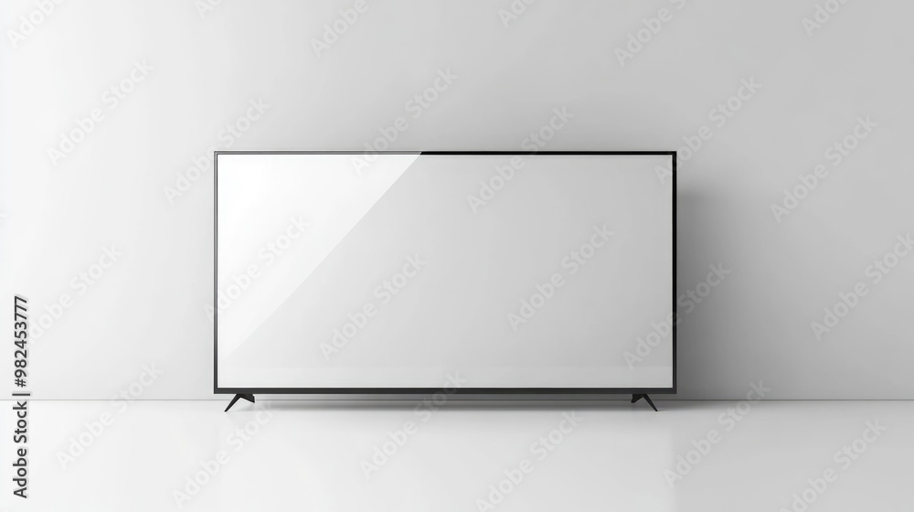Front view of a blank LCD LED or TFT TV panel with a metallic finish isolated on a white background Realistic 3D rendering of a modern sleek white screen Front view of a blank LCD LED or TFT TV panel with a metallic finish isolated on a white background Realistic 3D rendering of a modern sleek white screen