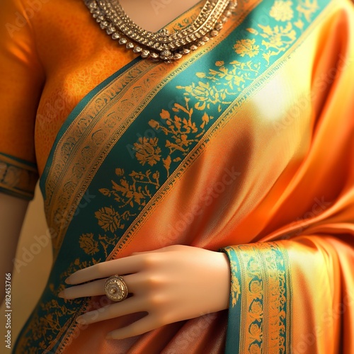 3D Icon: Elegant Indian Saree Garment Illustration Logo