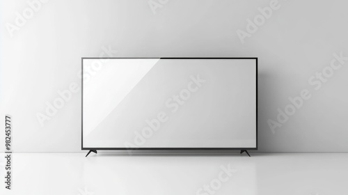 Front view of a blank LCD LED or TFT TV panel with a metallic finish isolated on a white background Realistic 3D rendering of a modern sleek white screen