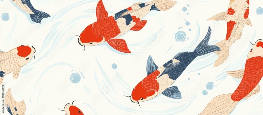 Adorable flat illustration of Koi fish in a doodle style Adorable flat illustration of Koi fish in a doodle style