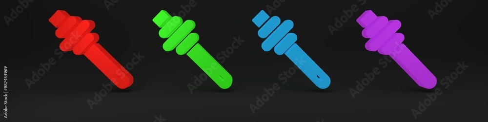 Colorful Honey dipper stick icon isolated on black background. Honey ladle. Minimalism concept. 3D render illustration Colorful Honey dipper stick icon isolated on black background. Honey ladle. Minimalism concept. 3D render illustration