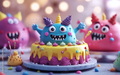 clean and beauty modern tasty happy cartoon monster cake
