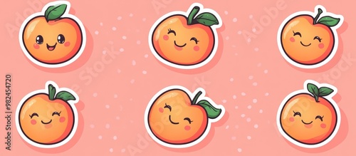 Cute cartoon peach sticker featuring playful kawaii faces