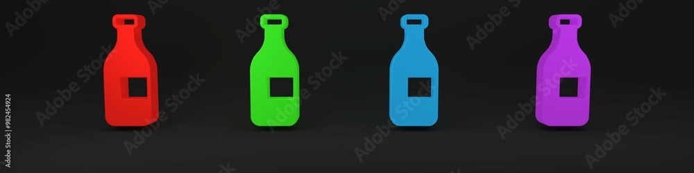 Colorful Bottle of wine icon isolated on black background. Minimalism concept. 3D render illustration Colorful Bottle of wine icon isolated on black background. Minimalism concept. 3D render illustration