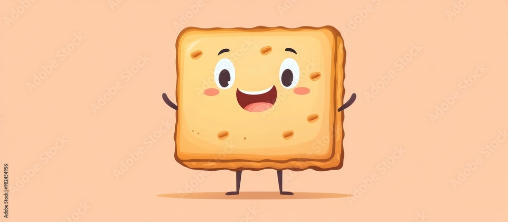 Adorable cartoon biscuit character featuring an open signboard design in a flat cartoon style Adorable cartoon biscuit character featuring an open signboard design in a flat cartoon style